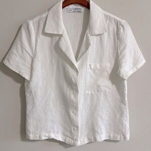 White Linen Button Down Blouse Sz M